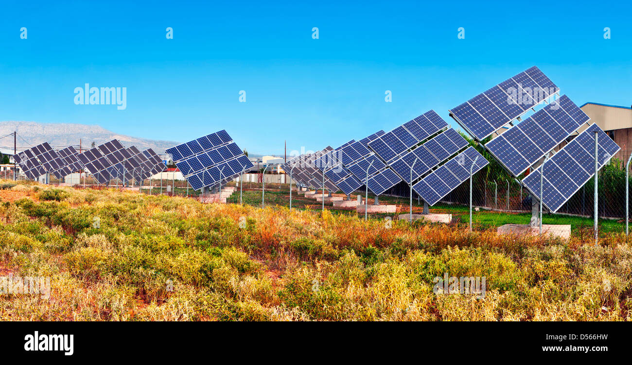 Solar power unit for the conversion of sunlight into electricity using photovoltaic panels Stock Photo