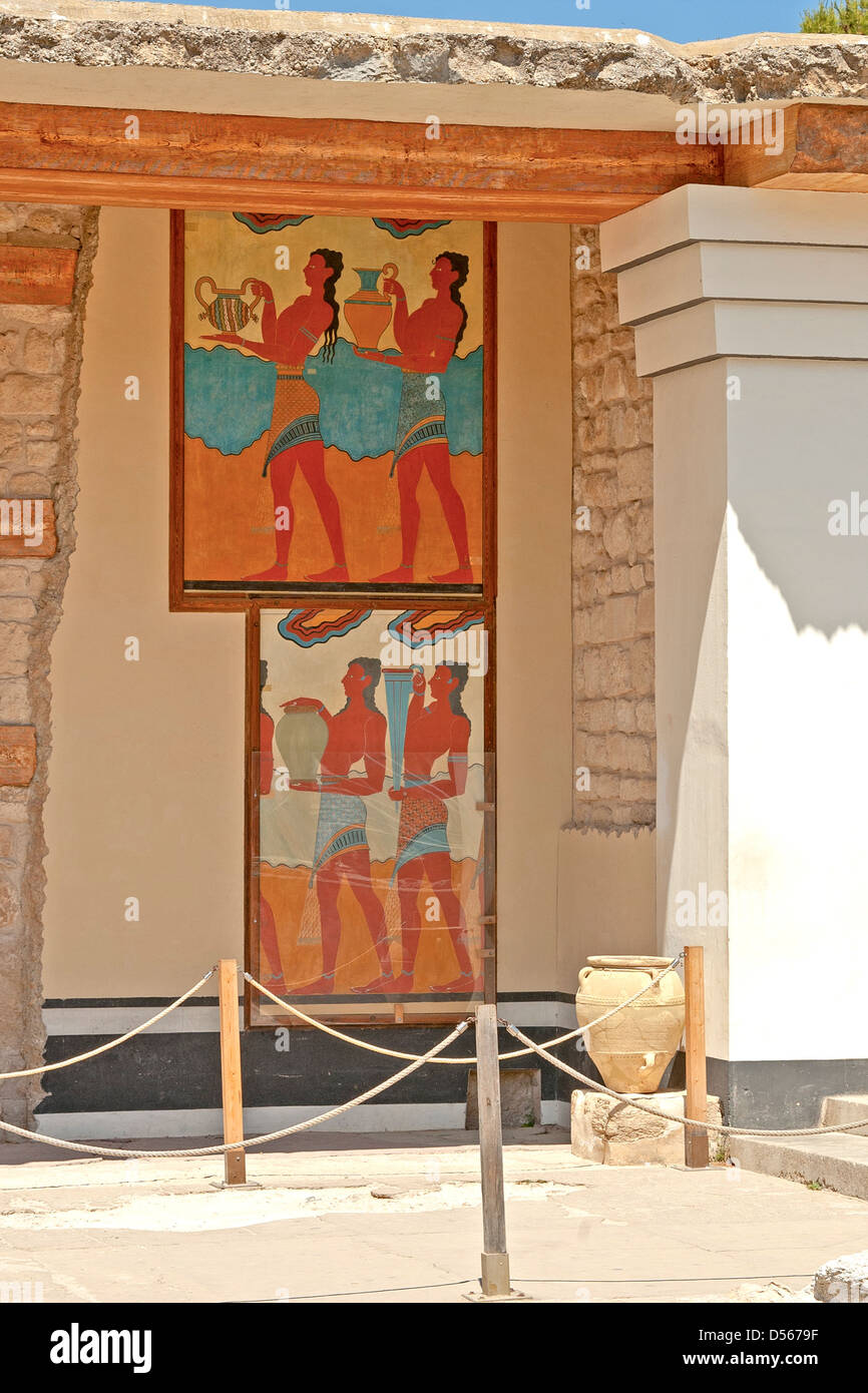 Minoan Frescoes at Knossos, Crete, Greece Stock Photo Alamy