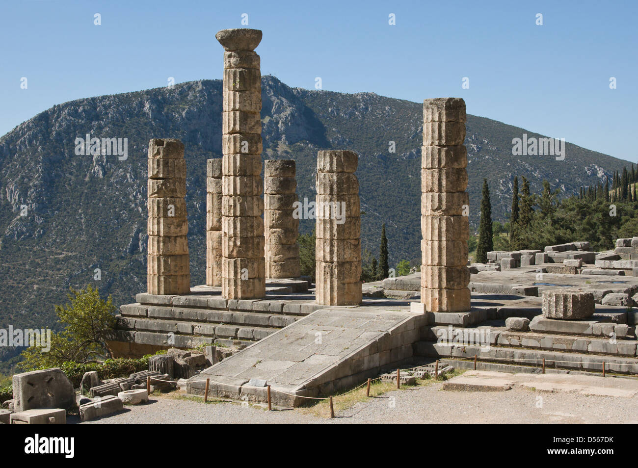 Altar of Chians and Temple of Apollo, Delphi, Greece Stock Photo