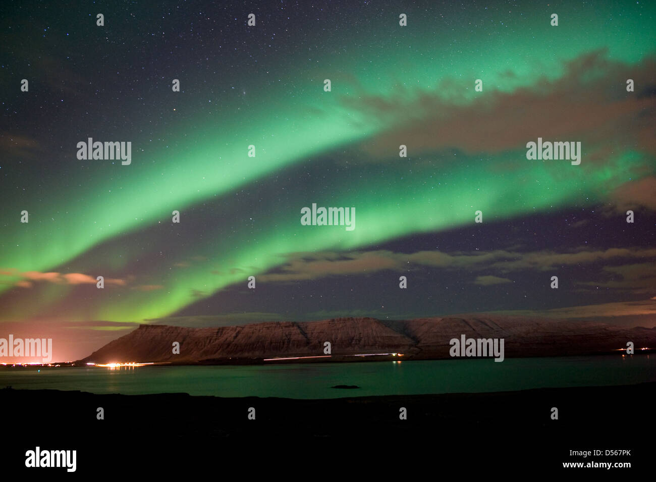 The aurora borealis or the northern lights north of Reykjavik in ...