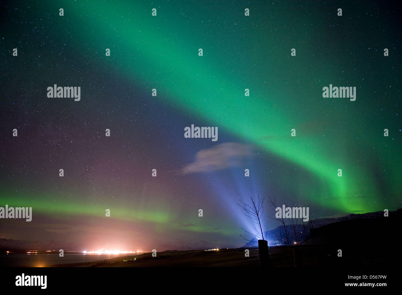 The aurora borealis or the northern lights north of Reykjavik in Iceland Stock Photo