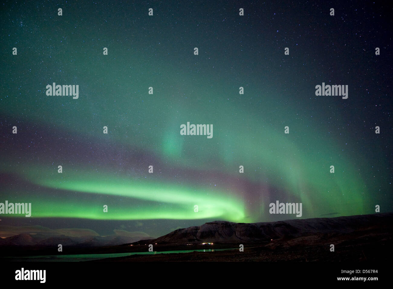 The aurora borealis or the northern lights north of Reykjavik in Iceland Stock Photo
