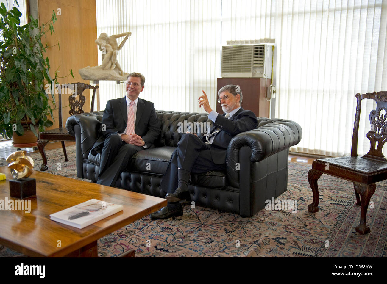 German Foreign Minister Guido Westerwelle (L) meets his Brazilian counterpart Celso Luiz Nunes Amorim for talks in Brasilia, Brazil, 10 March 2010. Westerwelle is on his so far longest journey abroad, paying visits to Chile, Argentina, Uruguay and Brazil. Photo: ARNO BURGI Stock Photo