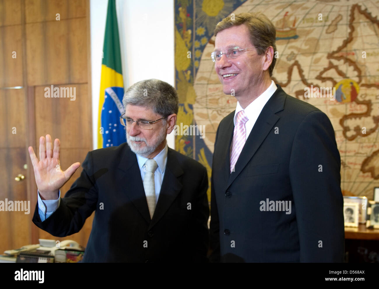 German Foreign Minister Guido Westerwelle (R) and his Brazilian counterpart Celso Luiz Nunes Amorim meet for talks in Brasilia, Brazil, 10 March 2010. Westerwelle is on his so far longest journey abroad, paying visits to Chile, Argentina, Uruguay and Brazil. Photo: ARNO BURGI Stock Photo