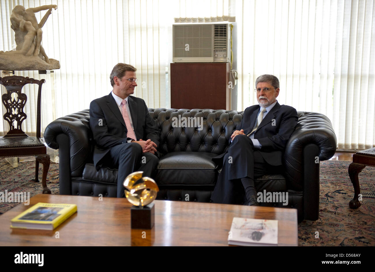 German Foreign Minister Guido Westerwelle (L) and his Brazilian counterpart Celso Luiz Nunes Amorim meet for talks in Brasilia, Brazil, 10 March 2010. Westerwelle is on his so far longest journey abroad, paying visits to Chile, Argentina, Uruguay and Brazil. Photo: ARNO BURGI Stock Photo