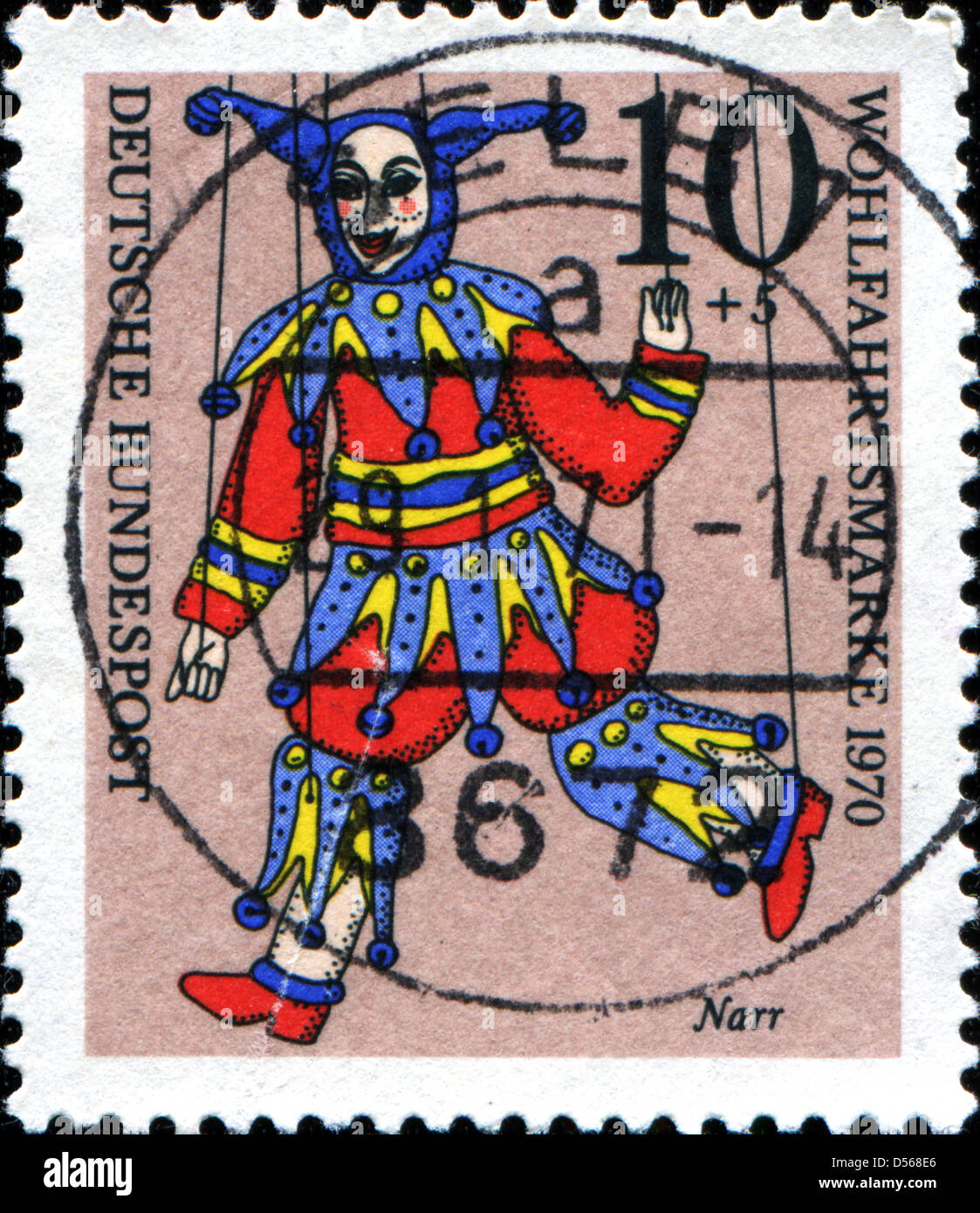 GERMANY - CIRCA 1970: A stamp printed in German Federal Republic shows Jester, circa 1970  Stock Photo