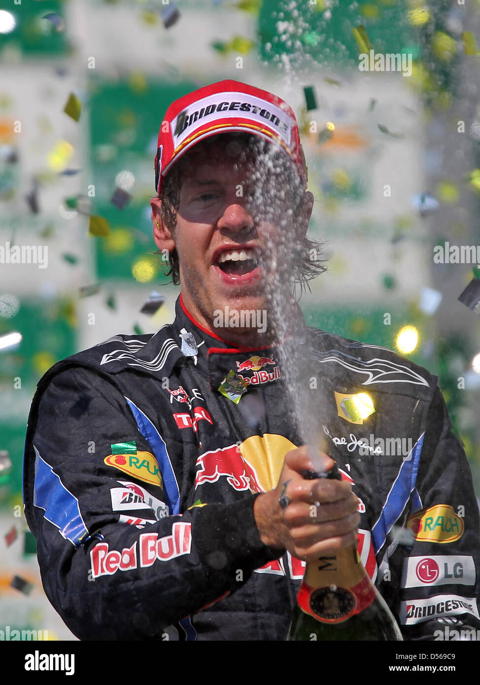Seb Vettel 2010 Germany's Sebastian Vettel of Red Bull Racing celebrates winnign the ...