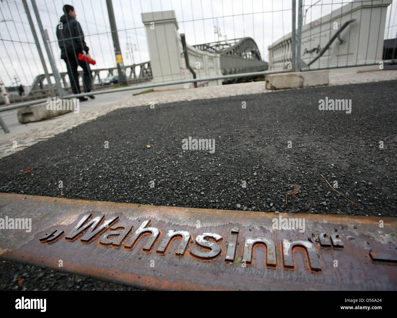 The words 'Gate open' are written on Boese bridge at '09 November 1989 Square' in Berlin, Germany, 05 November 2010. The bridge is considered the symbol for the Fall of the Wall as the bridge's border station was the first one, from which people crossed the German-German border. Photo: Stephanie Pilick Stock Photo
