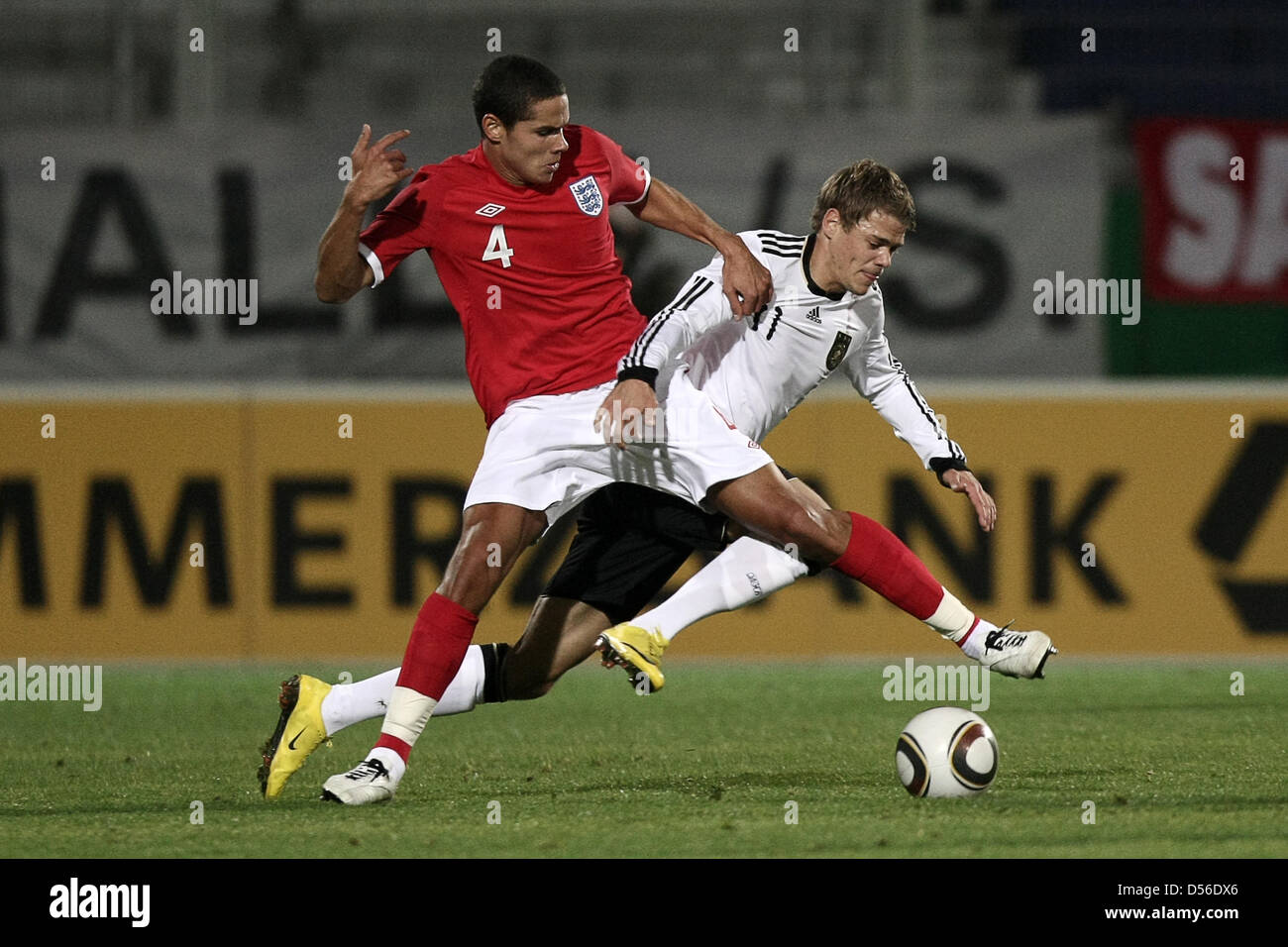 Germany's Boris Vukcevic (R) and England's Jack Rodwell vie for the ball during the U-21 international match Germany vs. England at the Brita-Arena in Wiesbaden, Germany, 16 November 2010. Photo: Fredrik von Erichsen Stock Photo