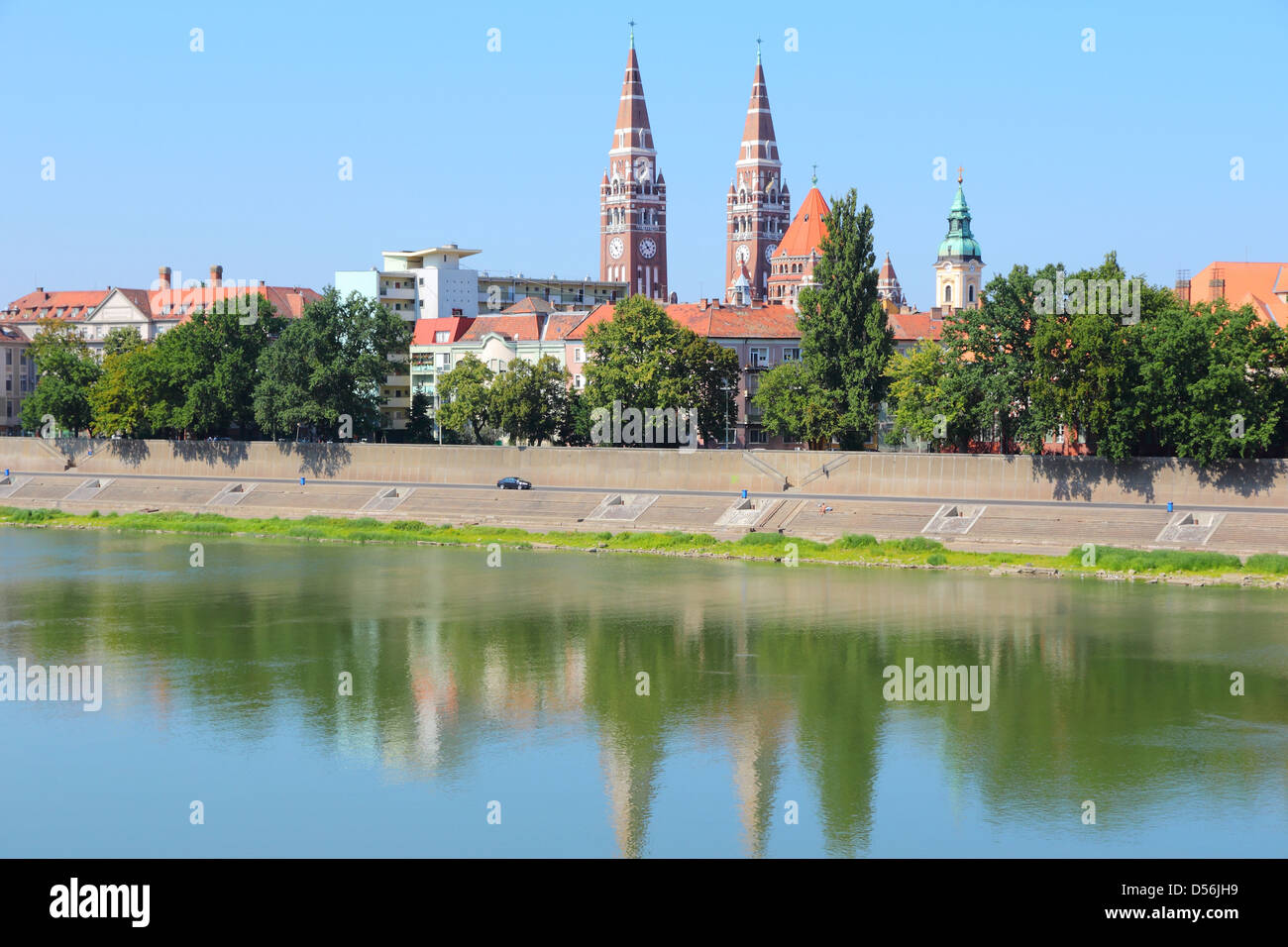 Szeged, Hungary. City in Csongrad county. Cityscape with Tisza river. Stock Photo