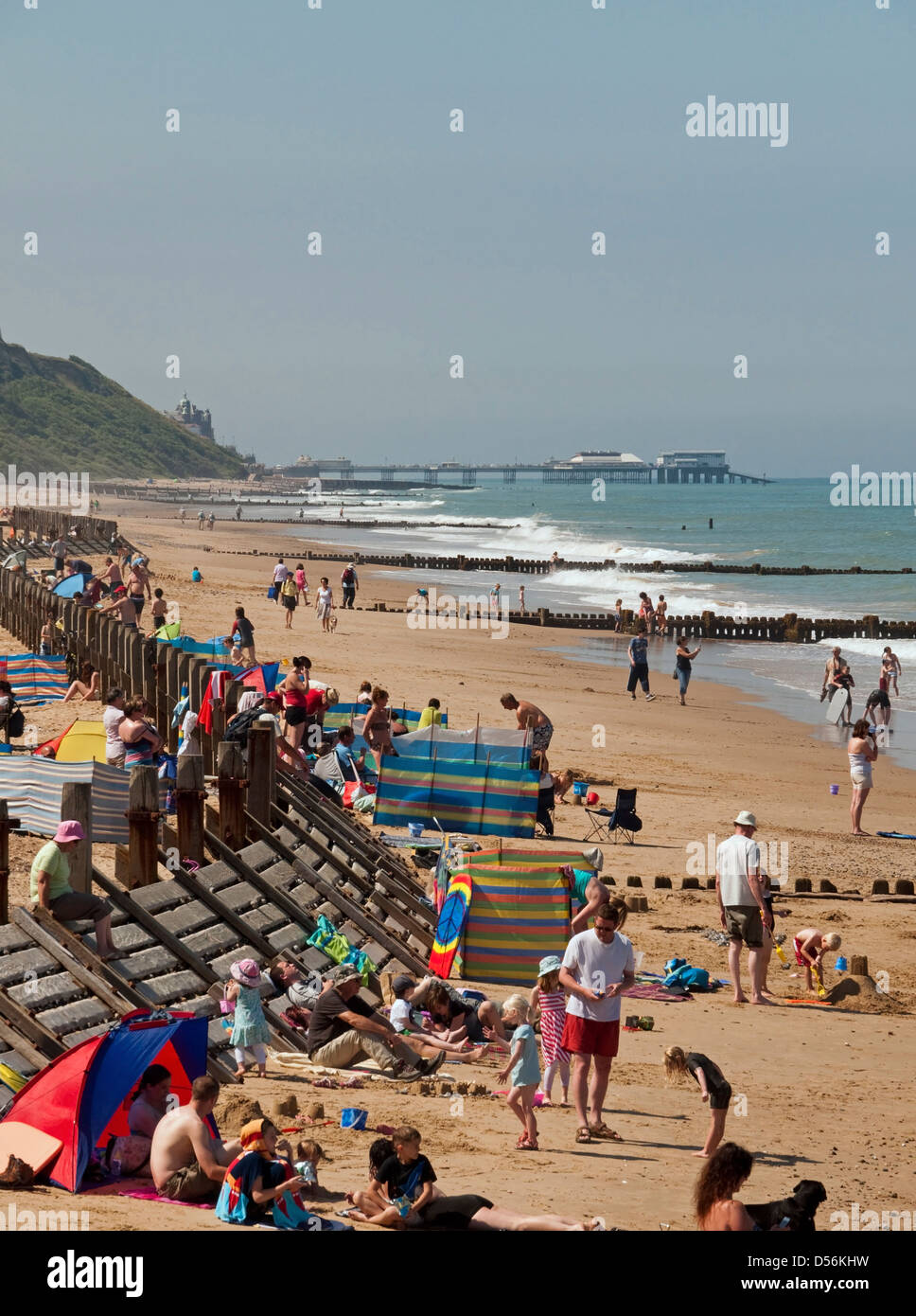 Busy Beach at Overstrand, Nr Cromer, on the North Norfolk Coast, England Stock Photo