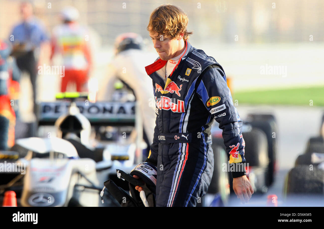 German Sebastian Vettel of Team Red Bull seen after the Formula One Grand  Prix of Bahrain at the Sakhir race track in Bahrain, 14 March 2010. The  Grand Prix of Bahrain kicked