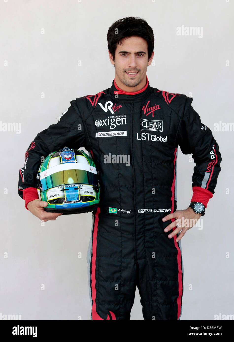 Brazilian Lucas di Grassi of Virgin Racing poses for photographers at the  Sakhir race track near Manama, Bahrain, 11 March 2010. The Grand Prix of  Bahrain kicked off the 2010 Formula One