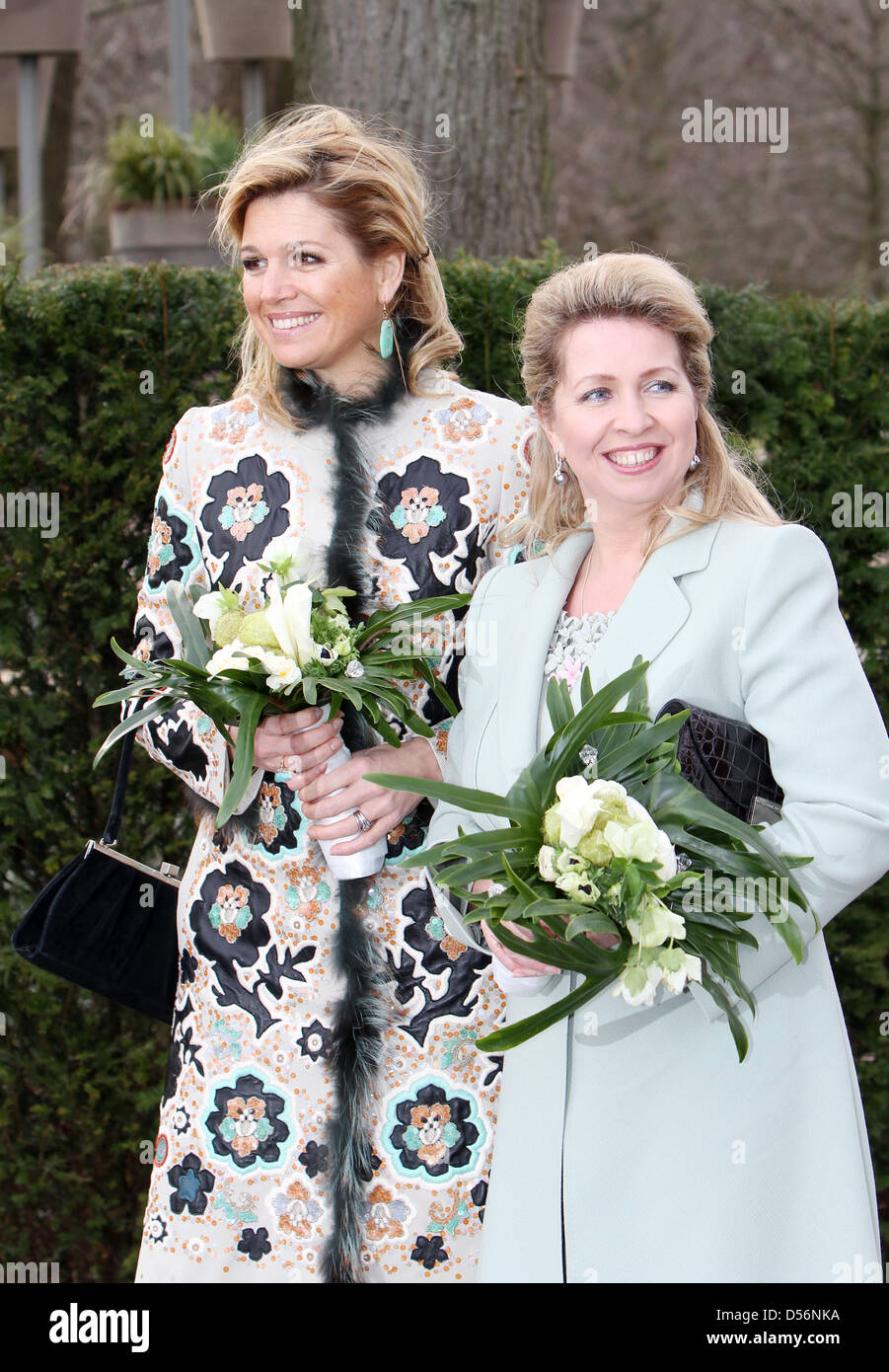 Princess Maxima of the Netherlands (L) and Russian First Lady Svetlana Medvedeva attend the season opening of the International flower exhibition 'De Keukenhof' in Lisse, Netherlands, 17 March 2010. The theme of this year's exhibition is 'From Russia with Love'. Photo: Patrick van Katwijk Stock Photo