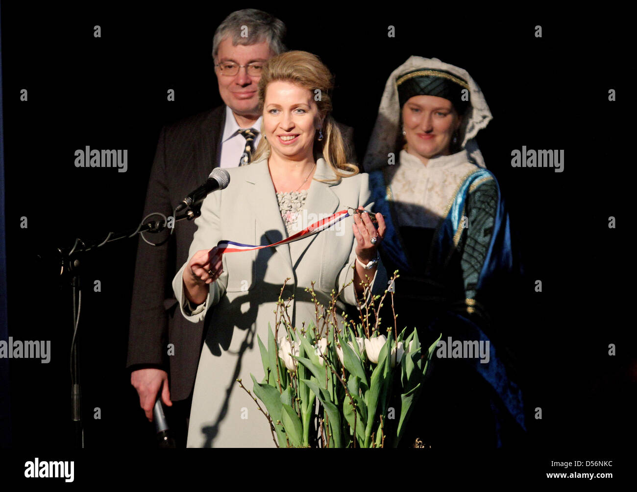 Russian First Lady Svetlana Medvedeva (front) attends the season opening of the International flower exhibition 'De Keukenhof' in Lisse, Netherlands, 17 March 2010. The theme of this year's exhibition is 'From Russia with Love'. Photo: Patrick van Katwijk Stock Photo