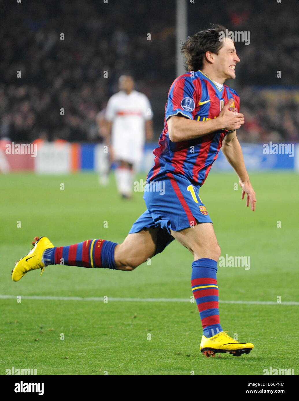 Barcelona's Lionel Messi celebrates his goal during UEFA Champions League round of 16 match FC Barcelona vs VfB Stuttgart at Camp Nou stadium of Barcelona, Spain, 17 March 2010. Barcelona thrashed Stuttgart 4-0 in the second leg and moves up to quarter-finals winning 5-1 on aggregate. Photo: Bernd Weissbrod Stock Photo