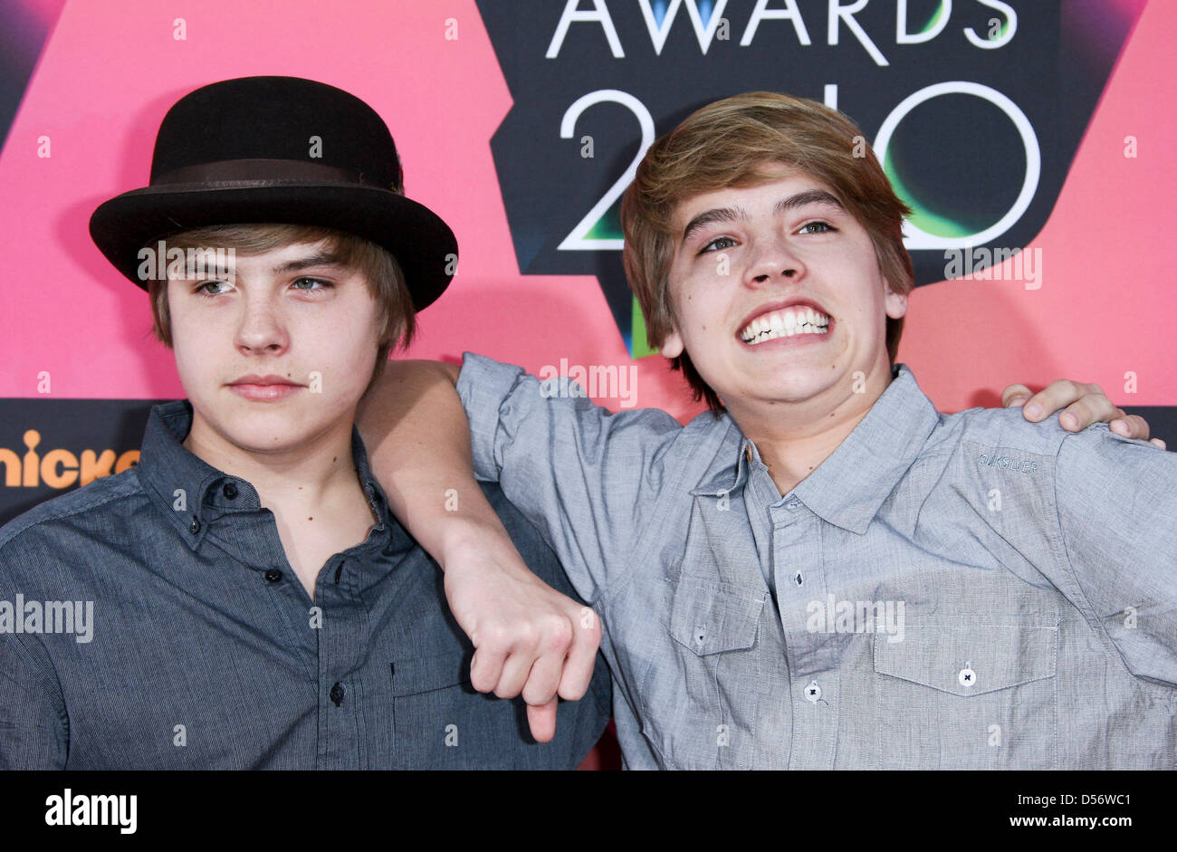 Actors and twins Cole Sprouse and Dylan Sprouse arrive at Nickelodeon's 23rd Annual Kids' Choice Awards held at UCLA's Pauley Pavilion in Los Angeles, USA, 27 March 2010. Kids' top choices in television, movies, music and sports were revealed via winners' boxes that contained everything from a live animal, to a human hand, inflatable man and of course slime. Photo: Hubert Boesl Stock Photo