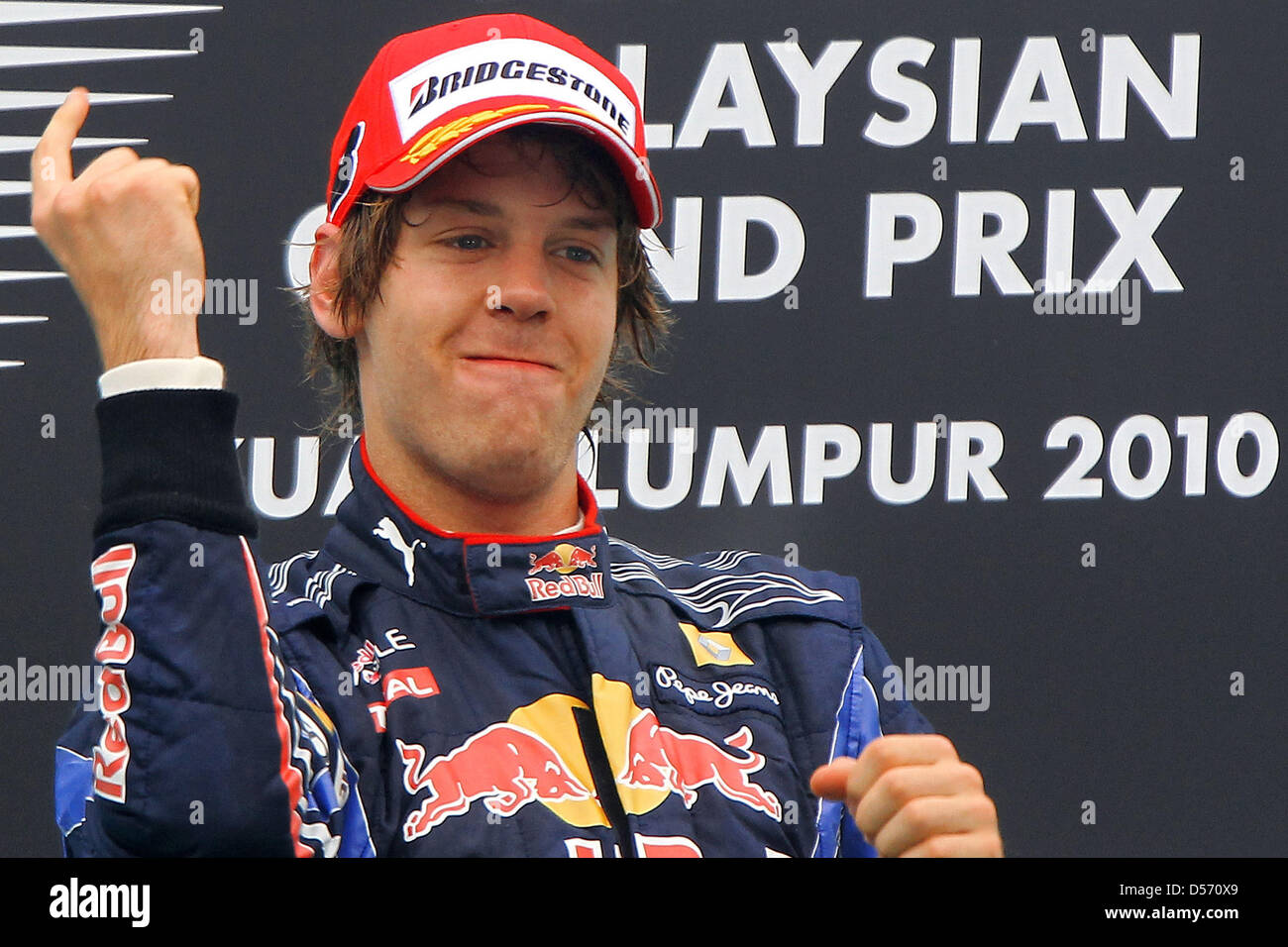 Vettel Victory German Formula One driver Sebastian Vettel of Red Bull celebrates his ...