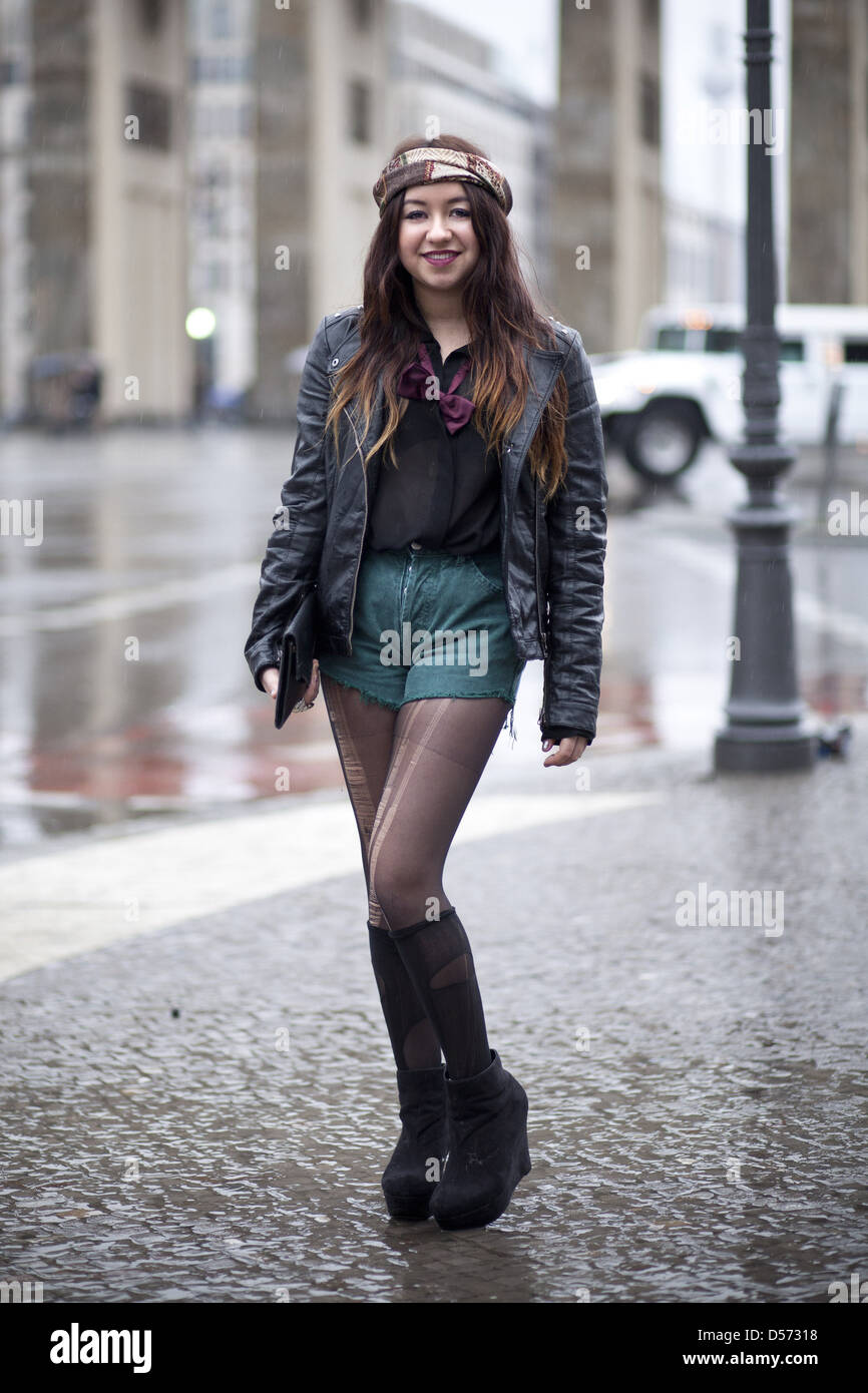 Laura B. posing for a street style photo at Pariser Platz square during  Mercedes-Benz Fashion Week Berlin Autumn/Winter 2012 Stock Photo - Alamy