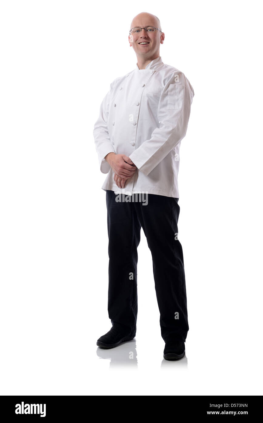 Male chef smiling isolated on white Stock Photo