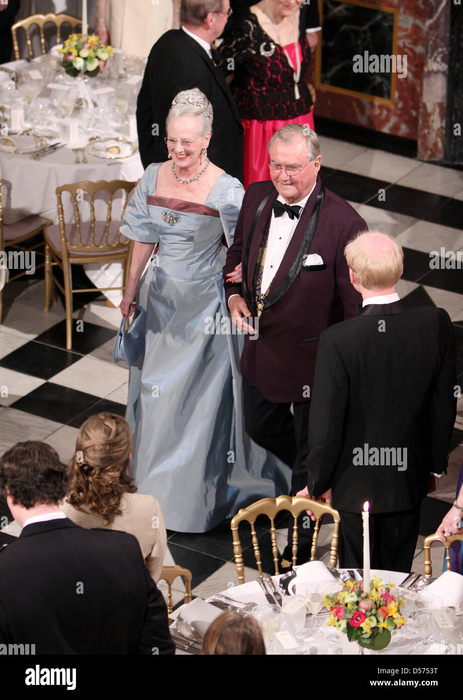 Danish Queen Margrethe and Prince Henrik (C) attend the gala dinner on