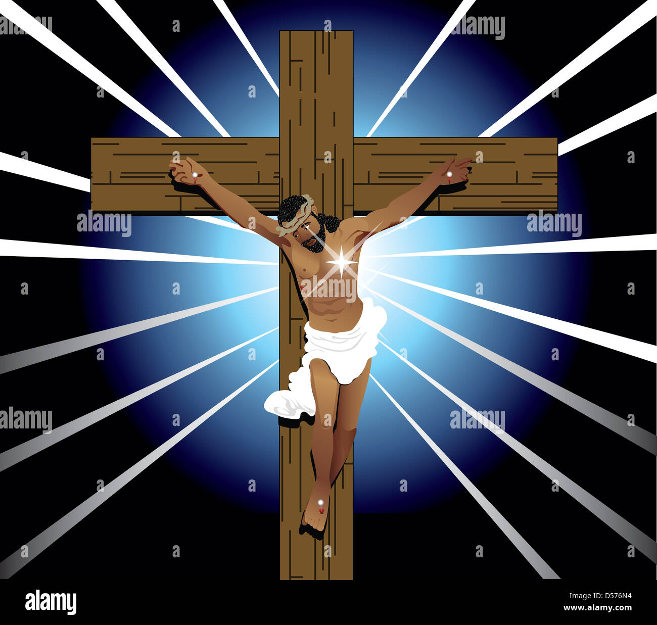 Illustration of Jesus Christ on cross. Easter Resurrection Stock Photo