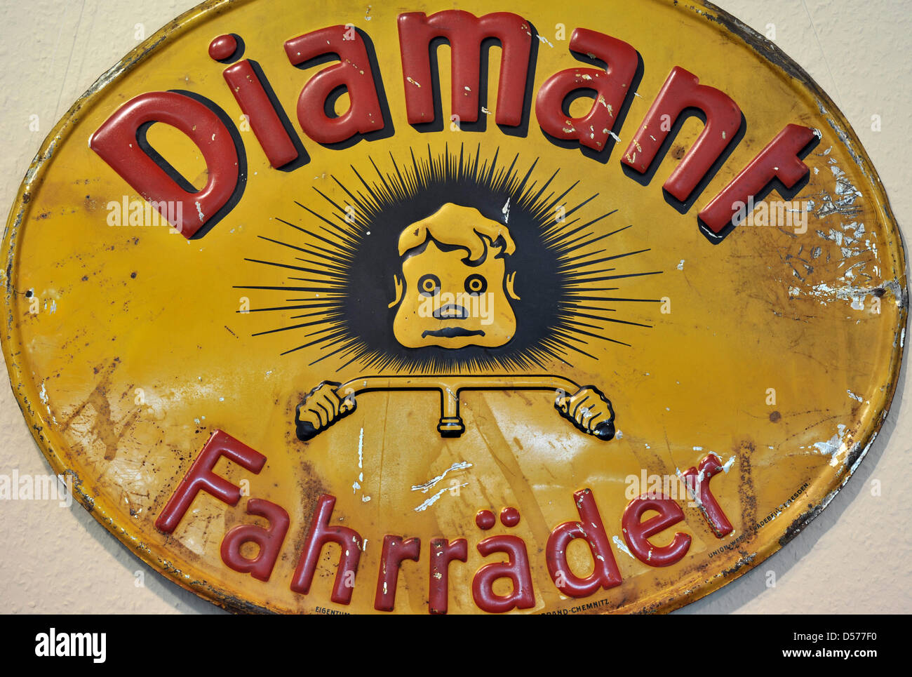 The logo of bicycle company 'Diamant' in Hartmannsdorf, Germany, 23 April  2010. Numerous guests are expected for the celebration of the 125th  anniversary of bicycle manufacturer 'Diamant'. In 1885, the brothers  Friedrich