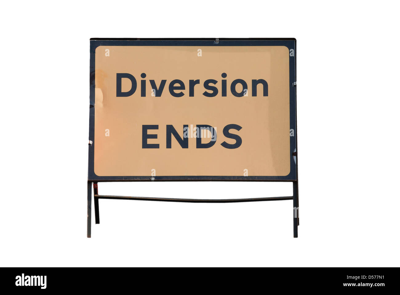 UK Road Traffic Diversion Ends Signs And Barriers Stock Photo