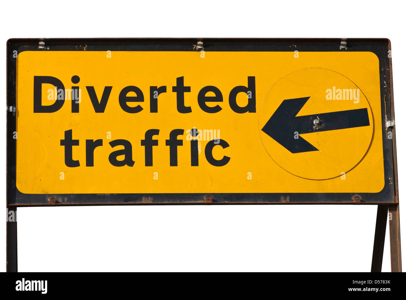 Diverted Traffic Road Sign UK Diversion Road Signs Stock Photo