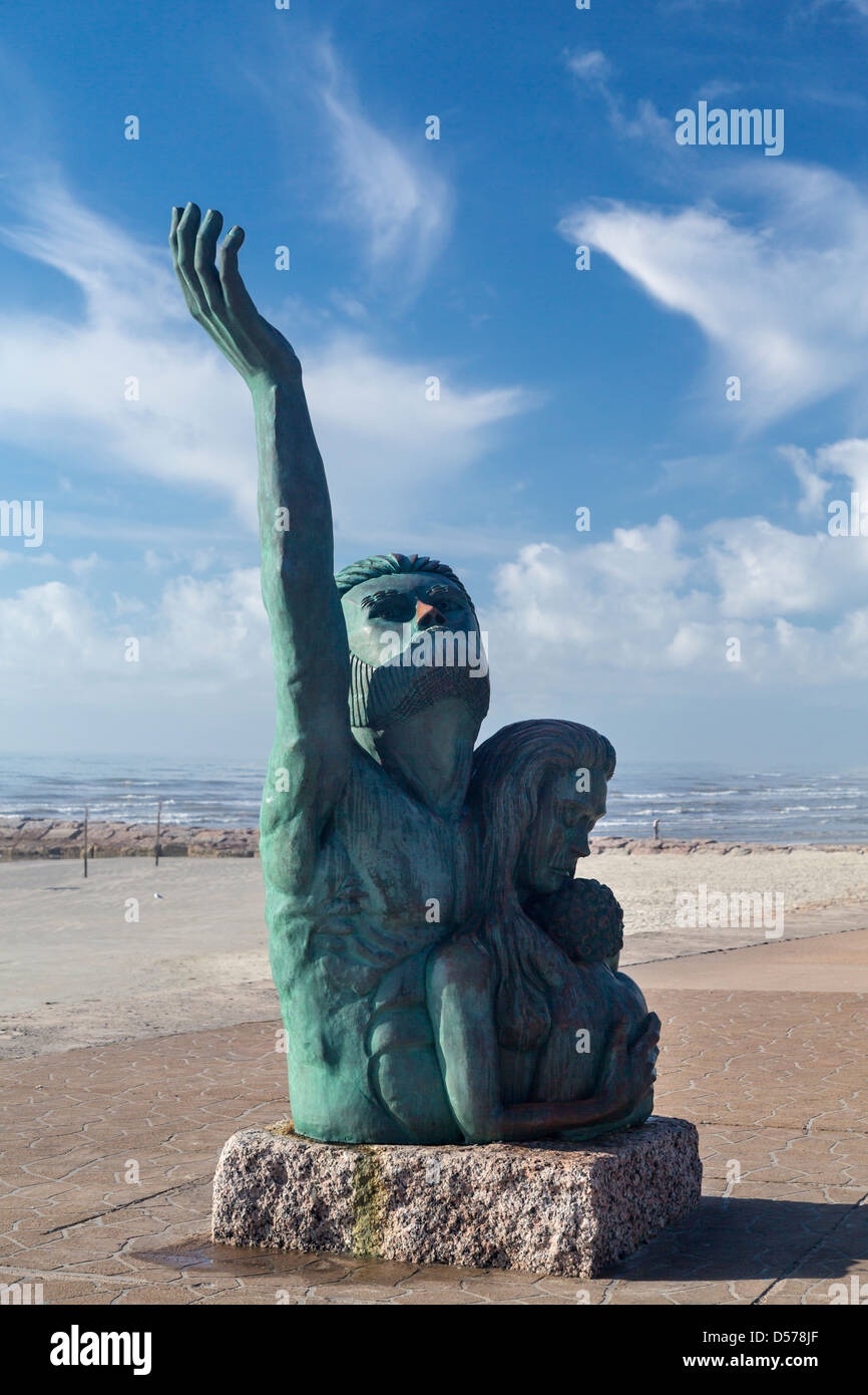 The Storm of 1900 statue and memorial sculpture on the seawall of Galveston, Texas, USA. Stock Photo