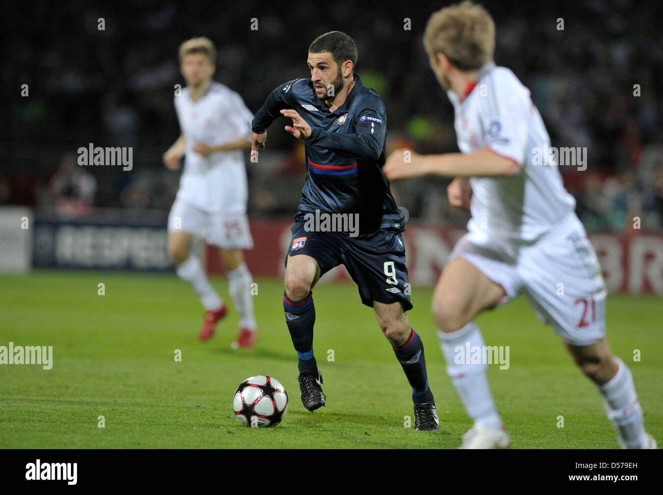 Lyon's Lisandro Lopez shown in action during the UEFA Champions League  semi-final second leg match Olympique Lyonnais vs FC Bayern Munich at Stade  de Gerland in Lyon, France, 27 April 2010. After