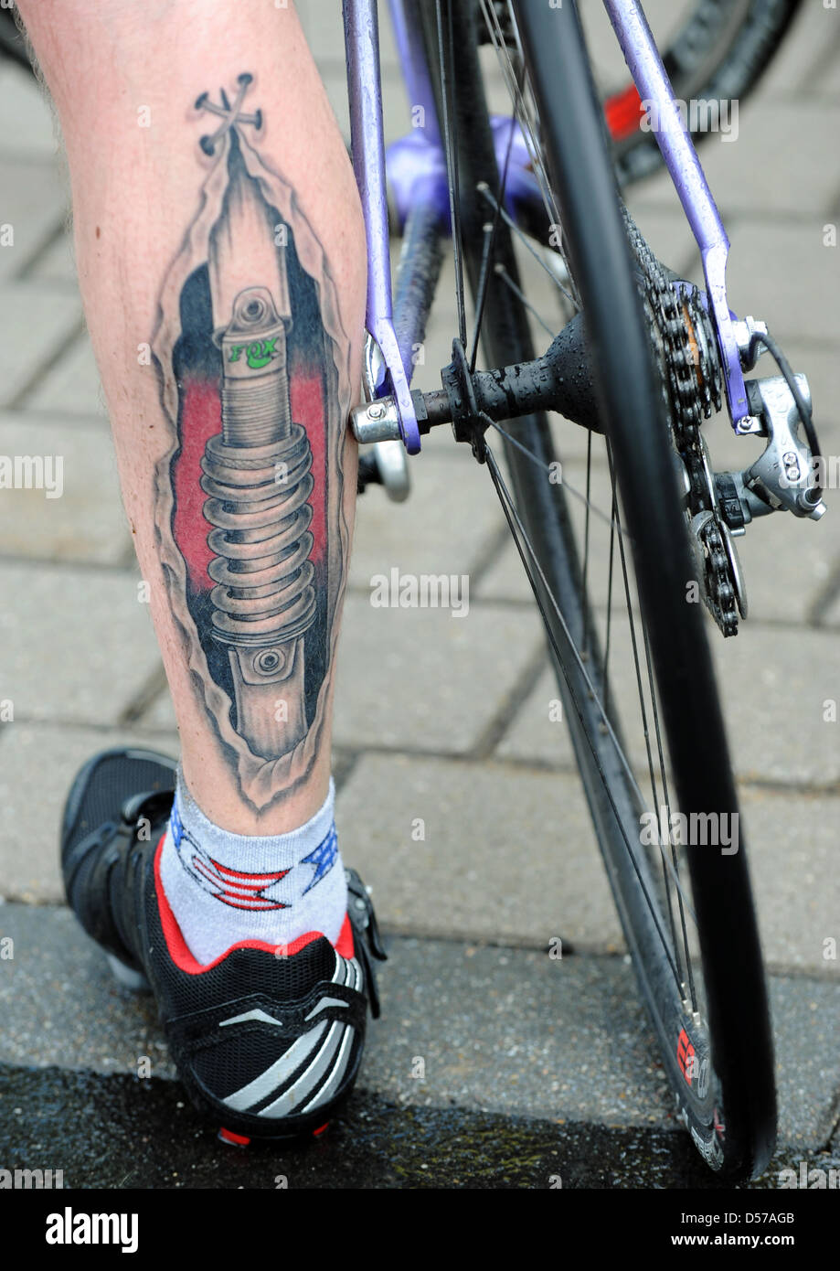 The Unusual Tattoo Of A Participant Of The Everyman Event Pictured Stock Photo Alamy