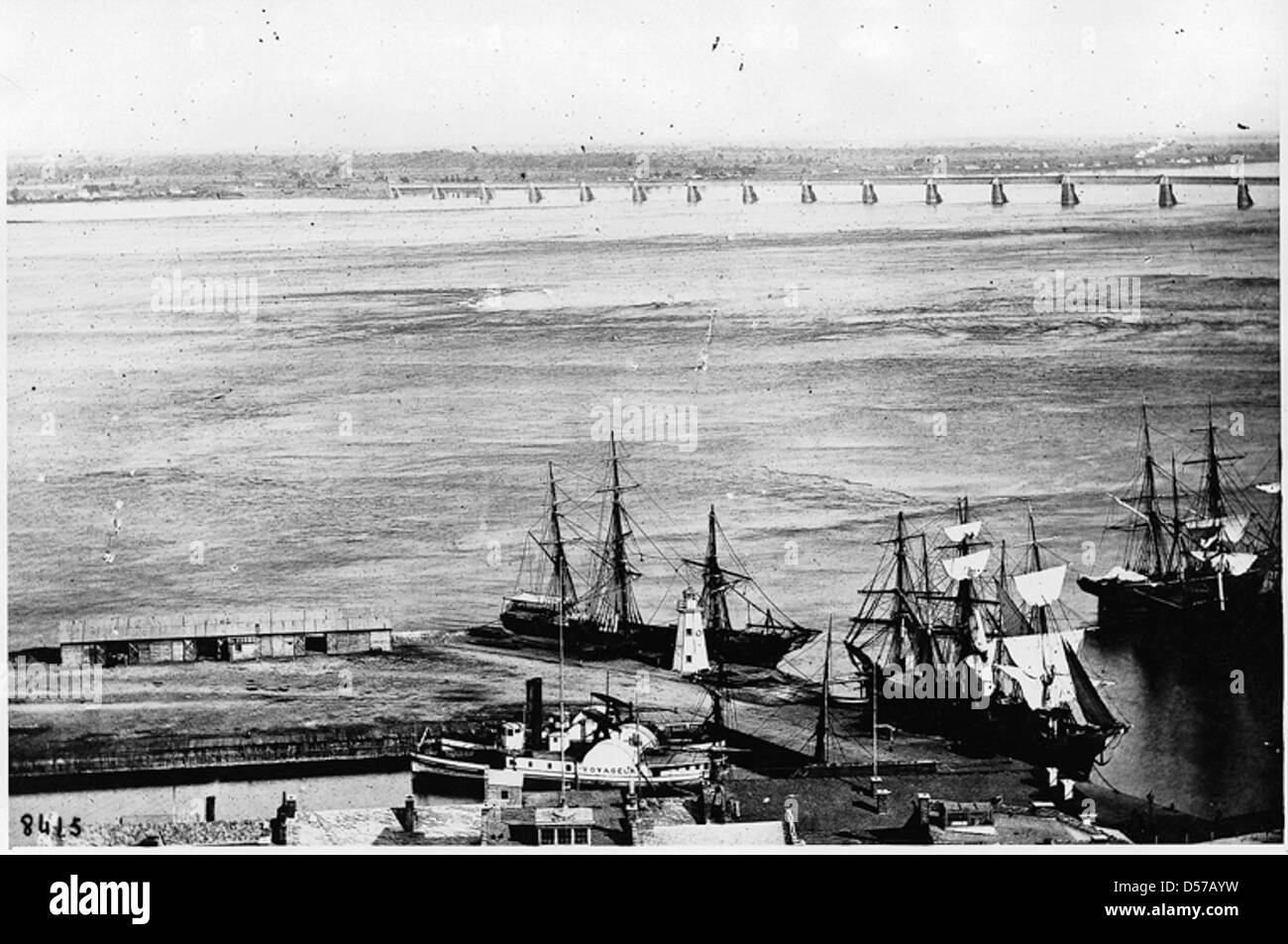 Victoria Bridge and St. Lambert, Montreal harbour, QC, 1863 Stock Photo