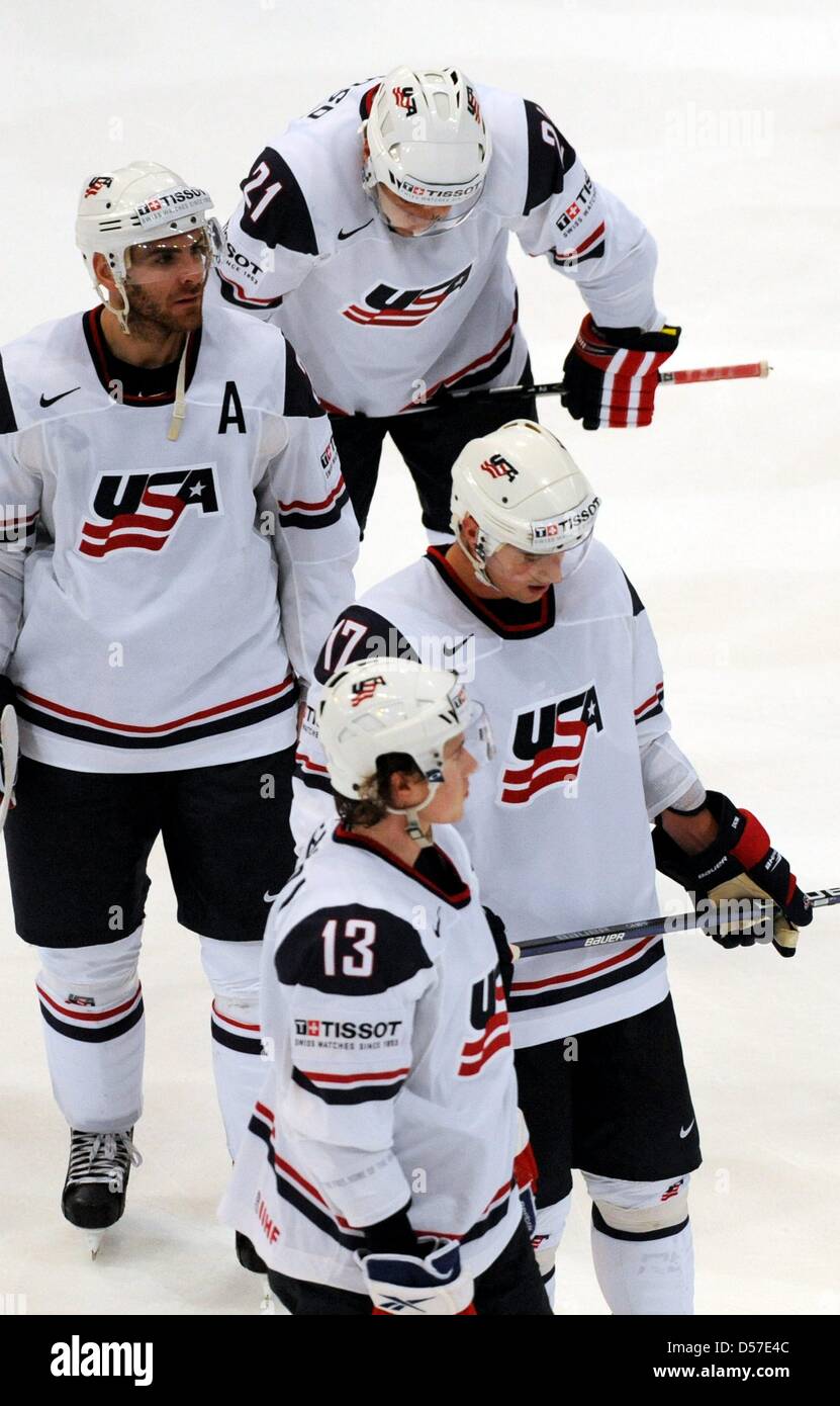 USA players after their 12 defeat in the Ice Hockey World Cup group D