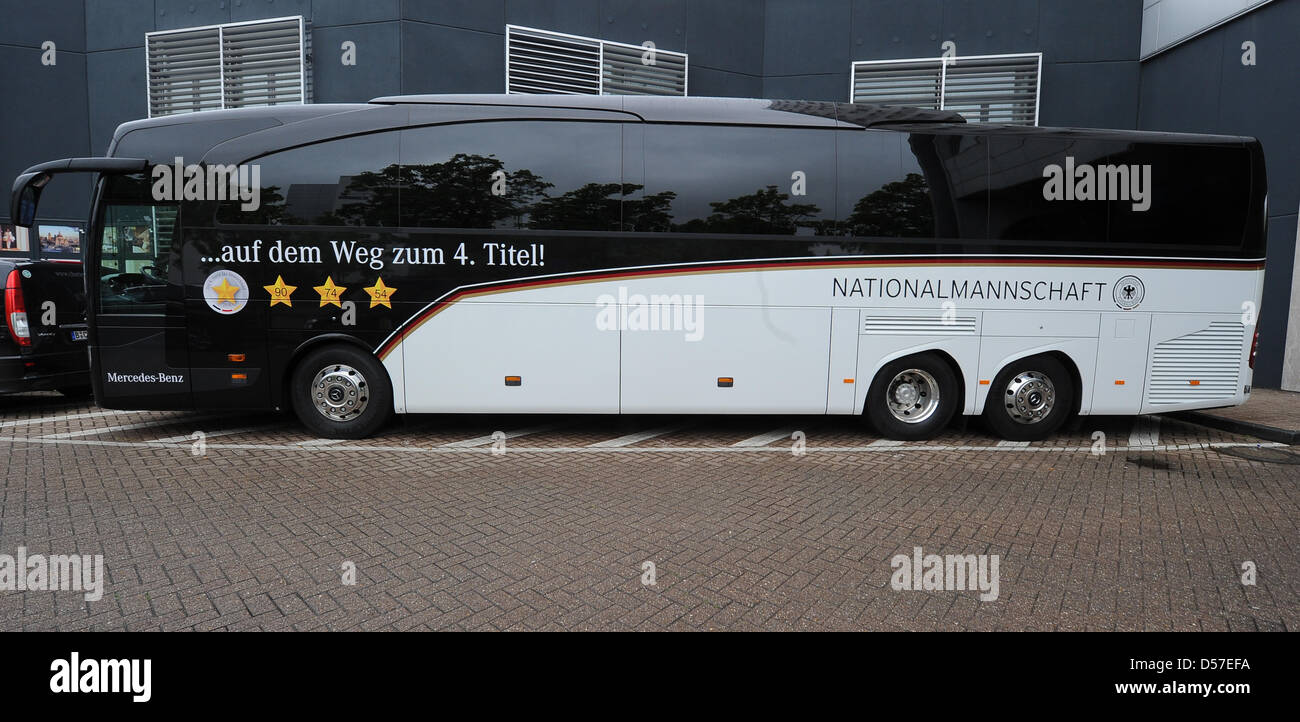 The bus of the German national soccer team stands in front of the team's hotel in Duesseldorf, Germany, 12 May 2010. The German national team will face Malta in a charity match on 13 May 2010. Photo: Achim Scheidemann Stock Photo