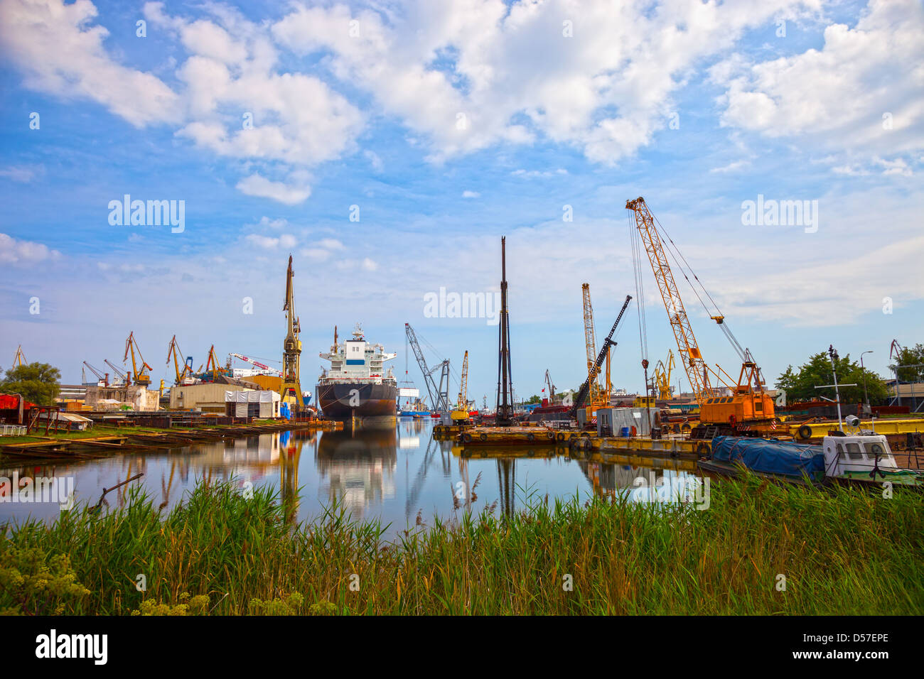 Heavy industrial zone - Shipyard in Gdansk, Poland. Stock Photo