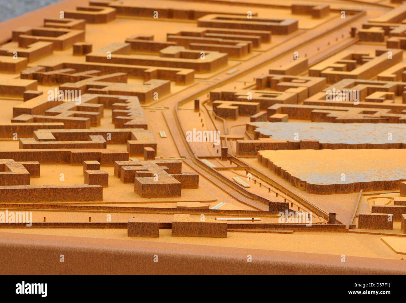 A model of former death strip at Bernauer Street memorial in Berlin, Germany, 13 May 2010. A special exhibition called Berlin Window of Commemoration was installed at the former German-German border's death strip and puts 96 photographies of Berlin Wall victims on display. The first part of the project will be released from 21 May 2010 on. Expansion of the memorial located at the 1 Stock Photo