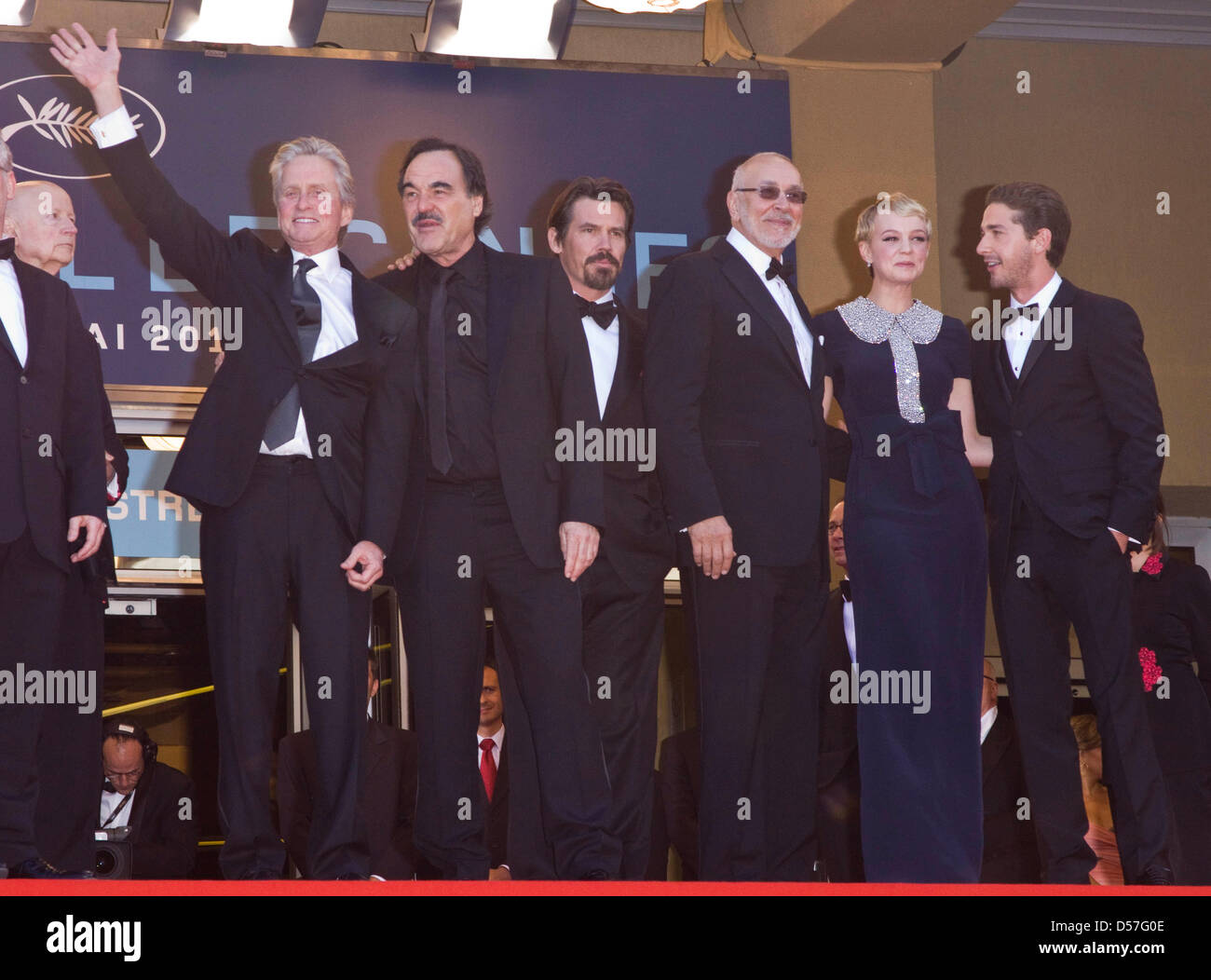 Actors Michael Douglas (l-r), director Oliver Stone, actors Josh Brolin, Frank Langella, Carey Mulligan and Shia LaBeouf arrive for the premiere of 'Wall Street: Money Never Sleeps' at 2010 Cannes Film Festival in Cannes, France, 14 May 2010. Photo: Hubert Boesl Stock Photo