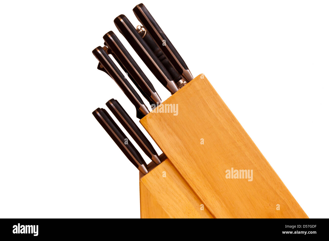 Wooden Kitchen Knife Block With Knives Stock Photo