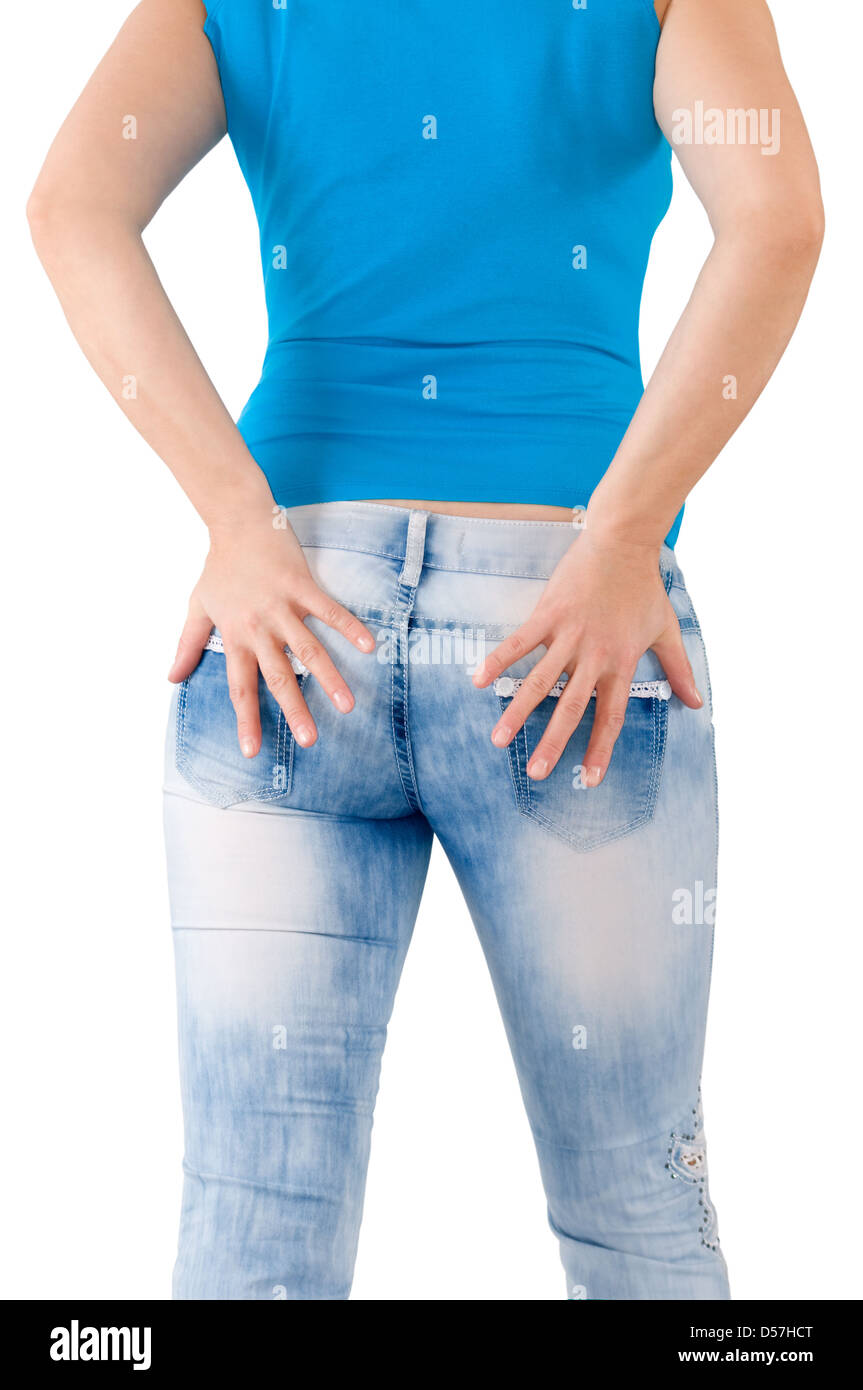 The girl in blue jeans - the rear view Stock Photo