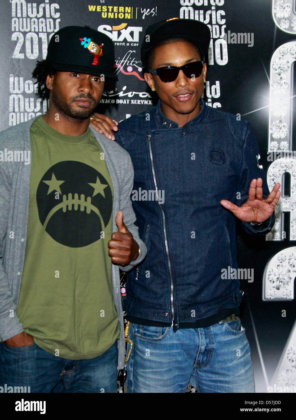 Singers Pharrell Williams (R) and Shay Haley of the group N.E.R.D. arrive at the World Music Awards 2010 at the Sporting Club in Monte Carlo, Monaco, 18 May 2010. Photo: Hubert Boesl Stock Photo