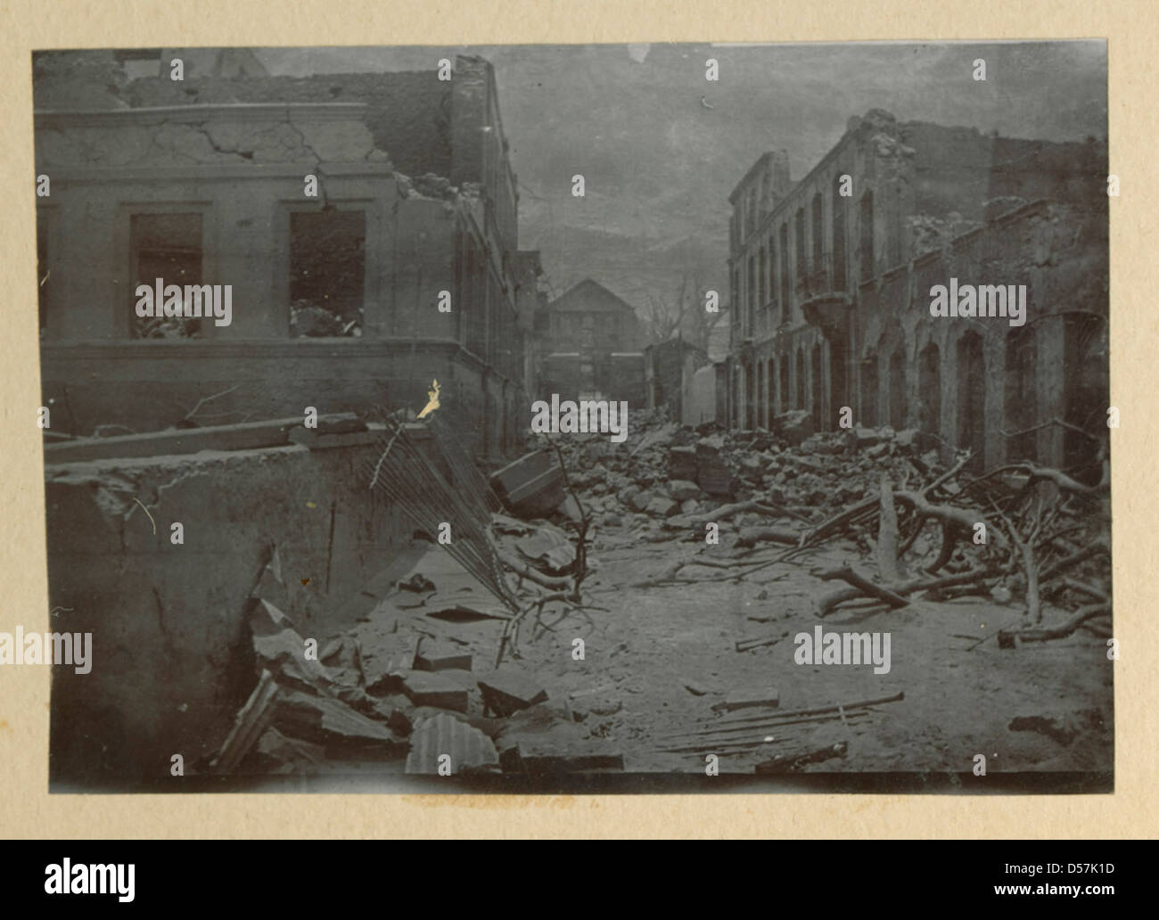 A photograph from 1902 showing the destruction of St. Pierre ...