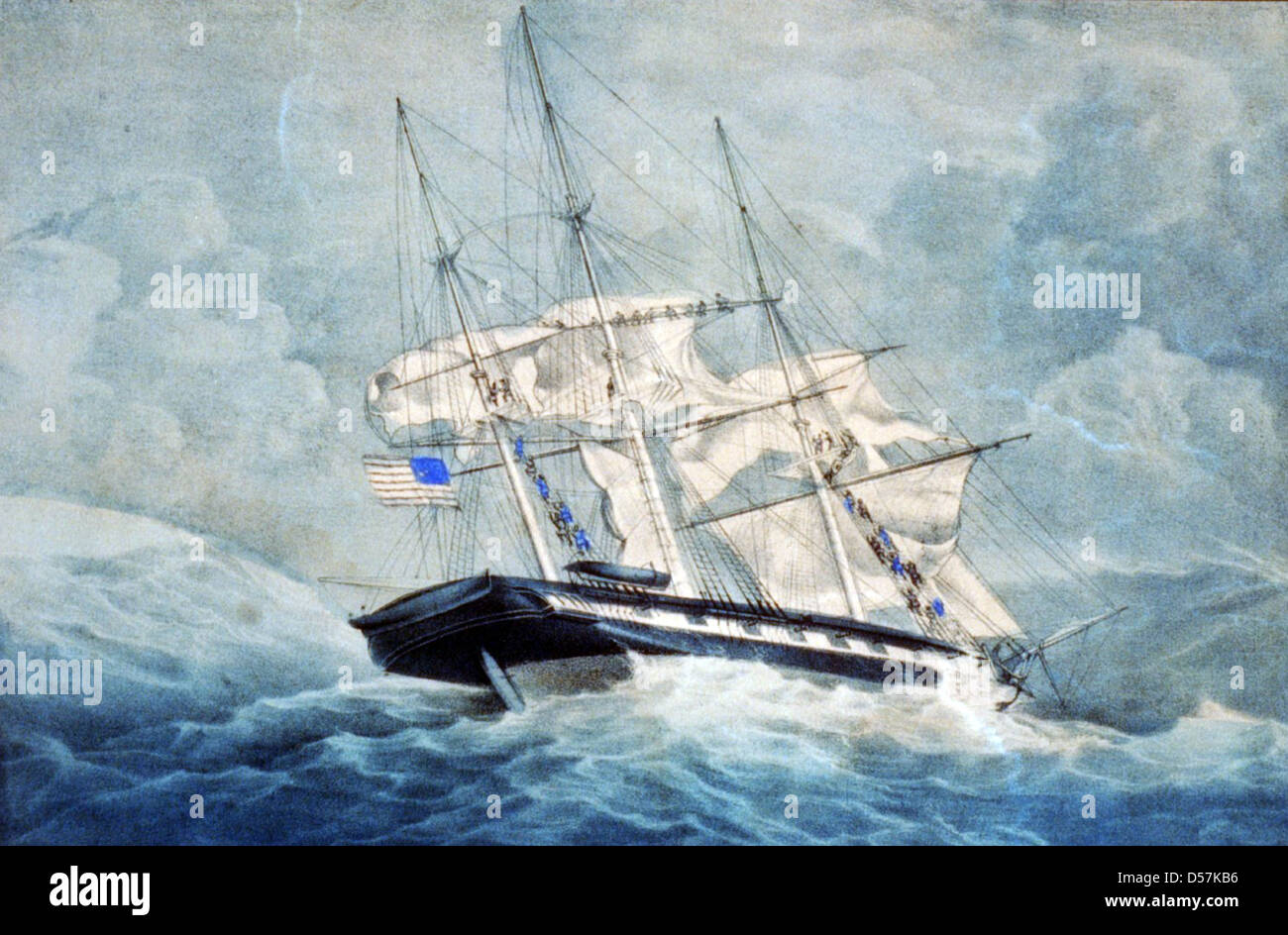 THE ALBANY U.S. sloop of war in a print by Currier and Ives about 1840 Stock Photo