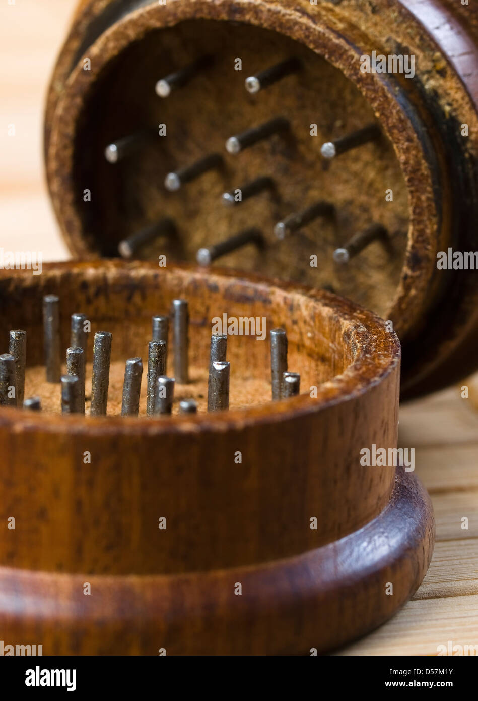 Grinder marihuana detail. The photo shows a macro photo oof a wooden grinder  Stock Photo - Alamy