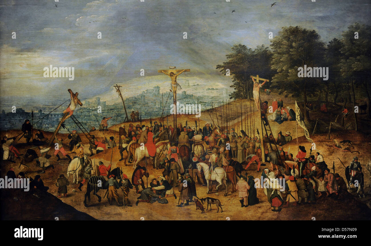 Pieter Brueghel the Younger (1564-1638). Flemish painter. The Crucifixion or The Calvary, 1617. Museum of Fine Arts. Budapest. Stock Photo