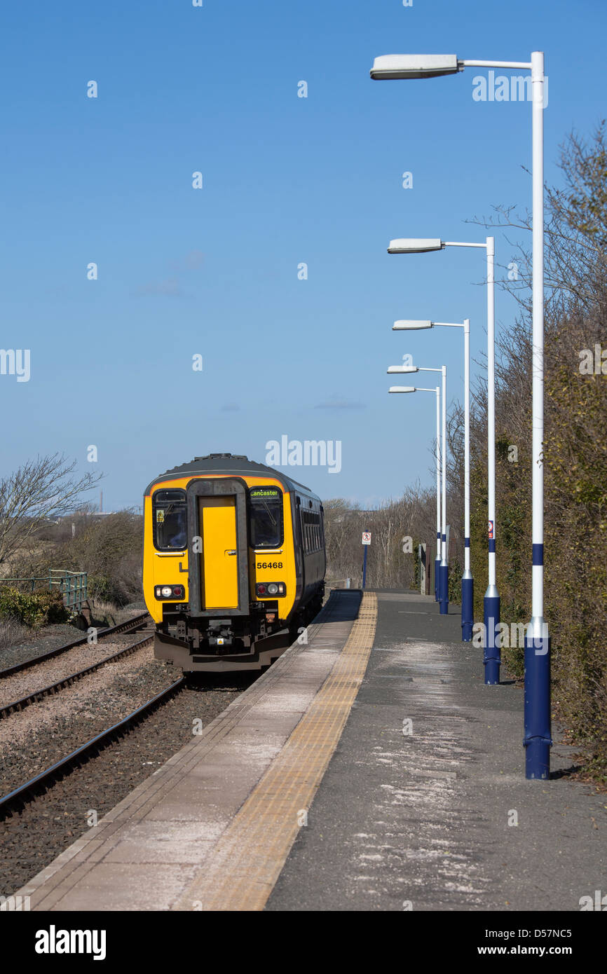 Northern Rail train approaching Ravenglass Station, Cumbria Stock Photo