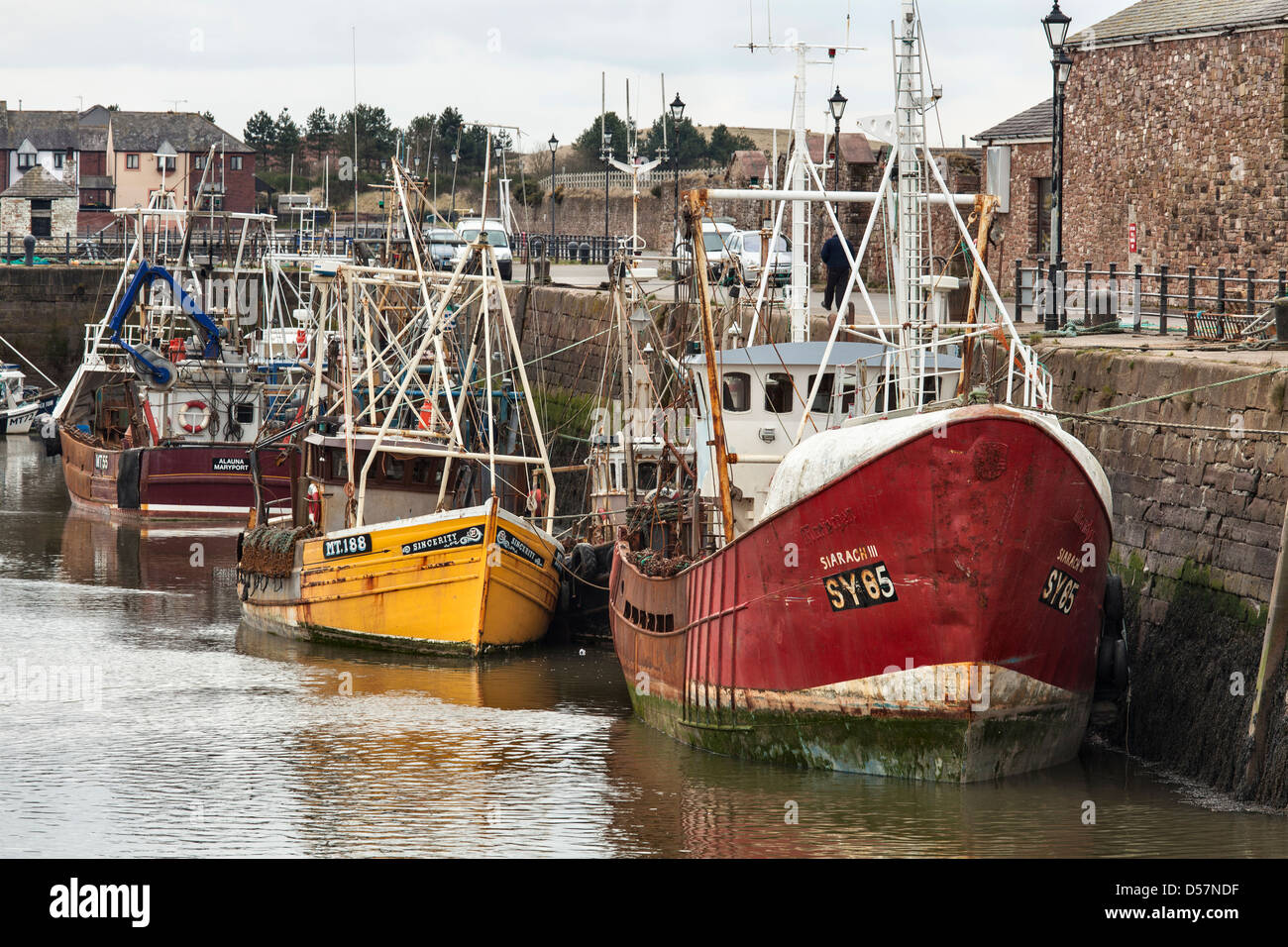 Fishing boats anchored at Maryport, Cumbria. Stock Photo