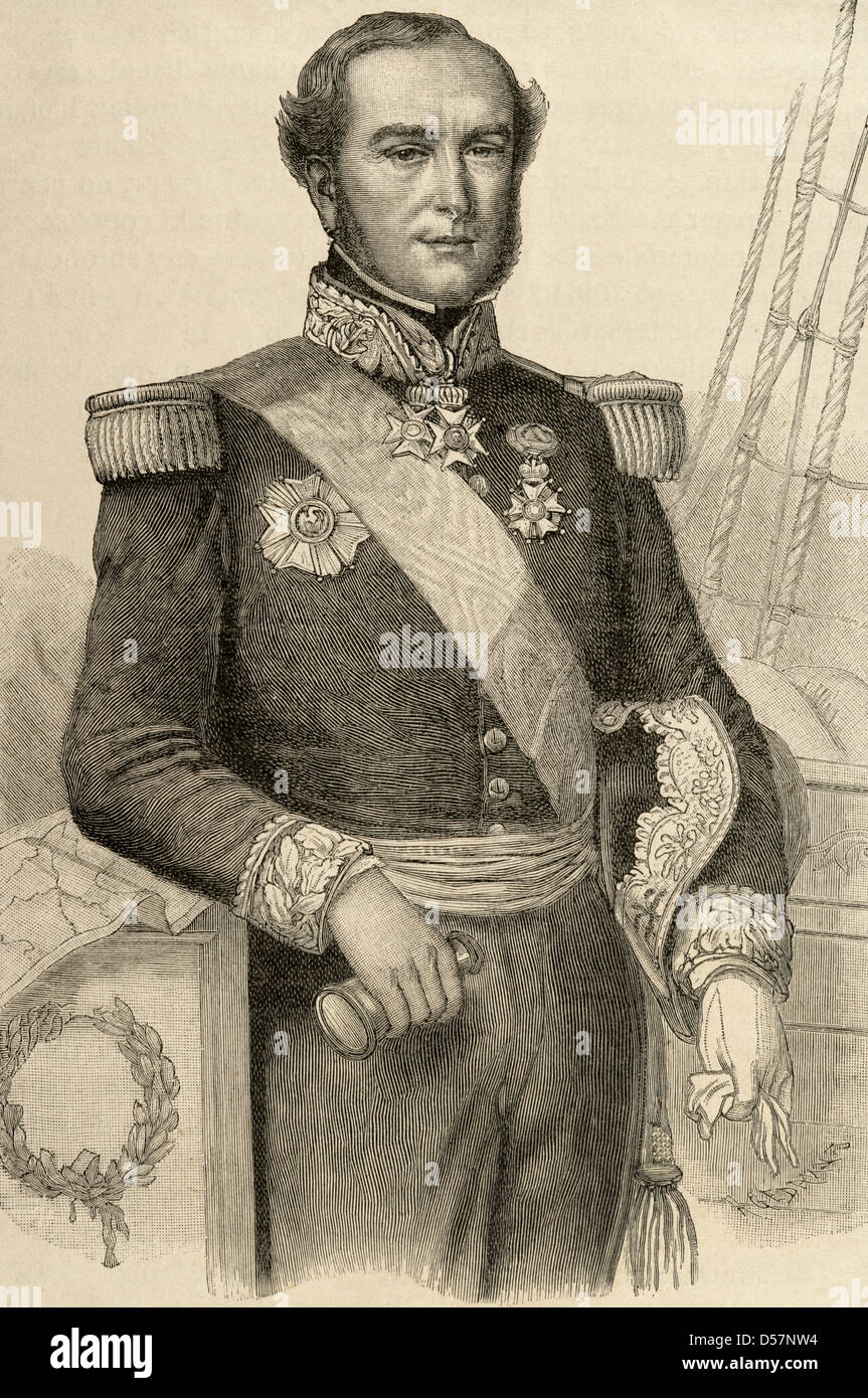 Ferdinand-Alphonse Hamelin (1796-1864). French Admiral. Engraving in The Universal History. 19th century. Stock Photo