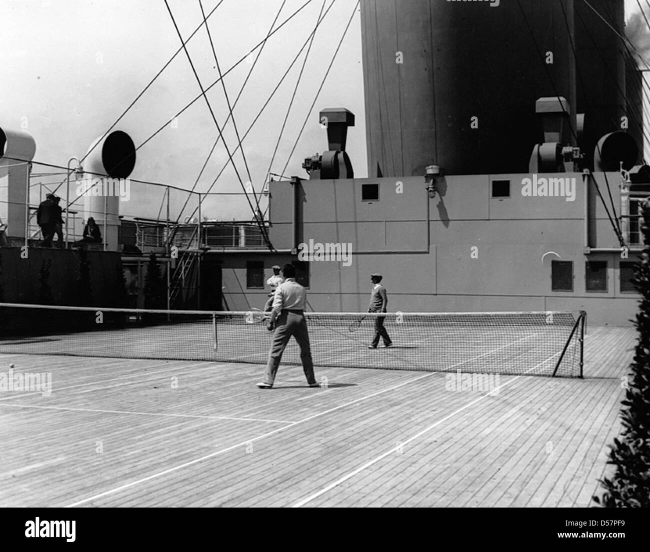 Tennis on board ship, about 1930 Stock Photo