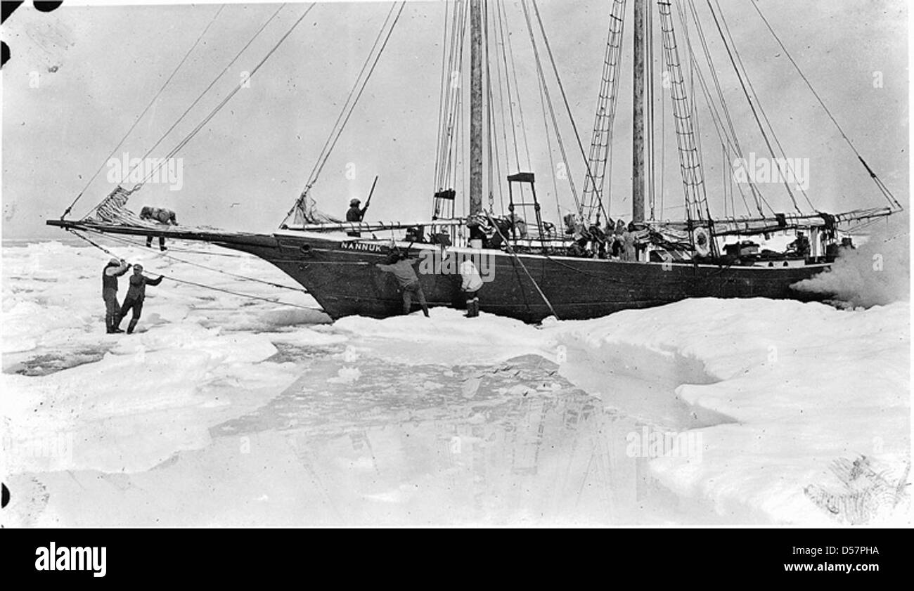 Hudson's Bay Company schooner "Nannuk" stuck in ice, 1921 Stock Photo